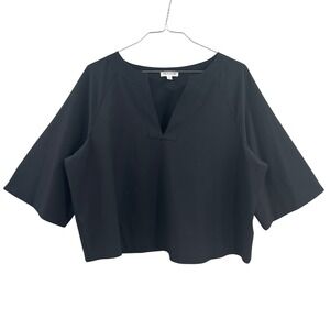 Prologue Black Cropped V-Neck Top Minimalist Office Siren XL